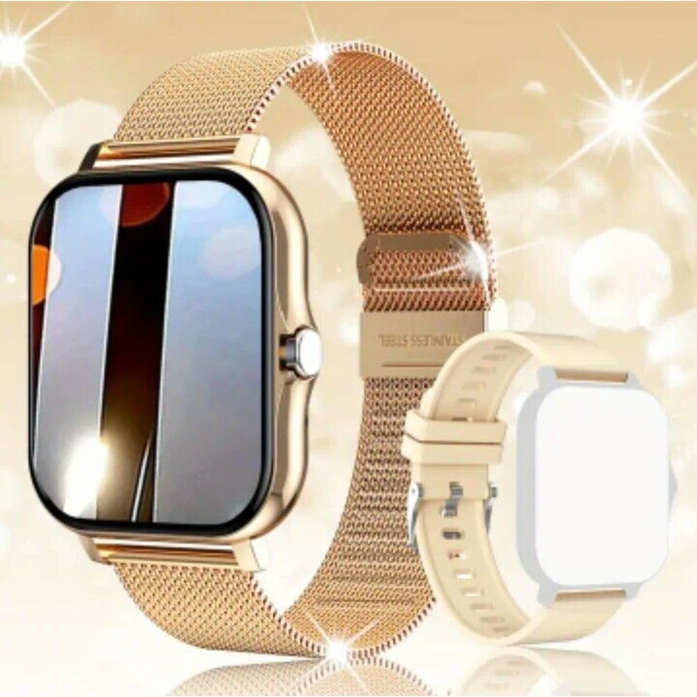Bluetooth Smartwatch Fitness tracker w/ Calling & Silicone + Gold STEEL …